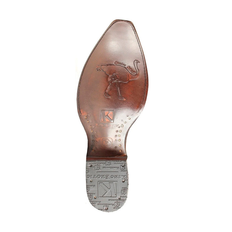 Men's King Exotic Snip Toe Ostrich Leg Boots Handcrafted Grasso Cognac (494G0503) - 6 E
