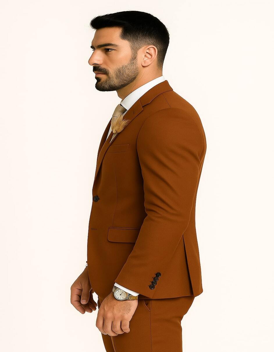 Mens Rust Brown Wedding Suit - Modern Slim Fit Groom Suit for Fall Outdoor Ceremonies - 34 Short or Extra Small