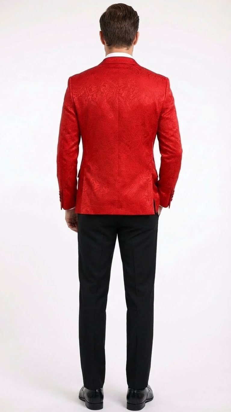 Menâ€™s Red Paisley Velvet Blazer - Christmas new year Sport Coat Jacket - Prom 2026 Collection - 36 Short