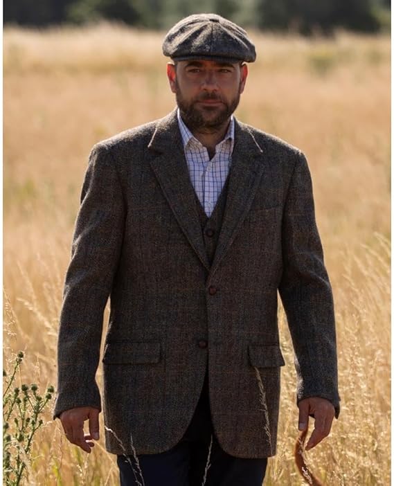 Walker and Hawkes Harris Tweed Blakemore Blazer for Men - Hand-Woven Wool Tweed Jacket with Polyester Lining, Regular Fit - 36 Short