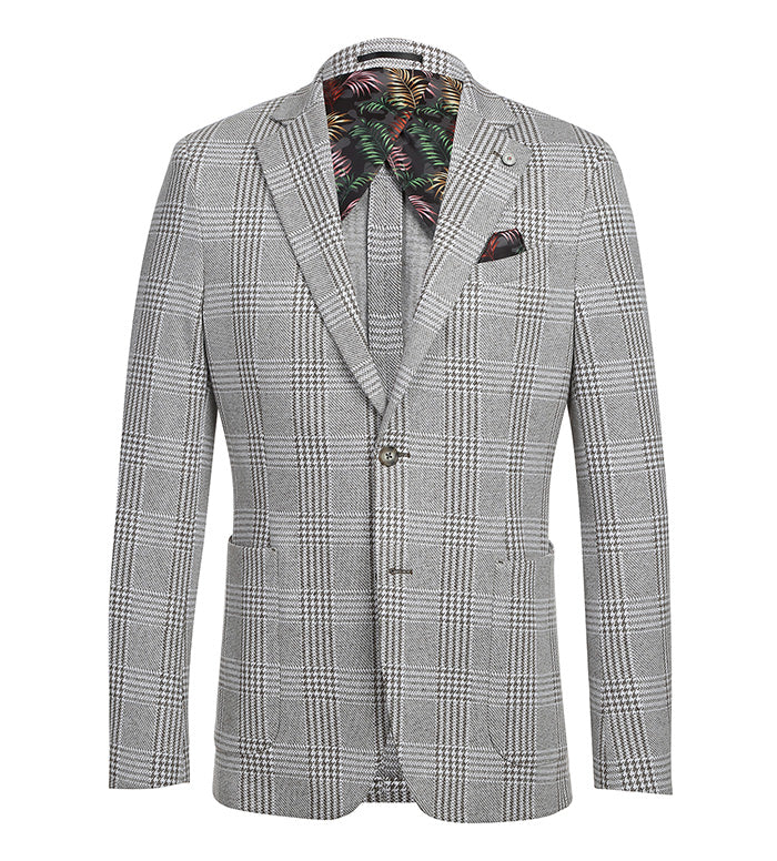 Half Canvas Slim Fit Blazer in Plaid Gray - 38R