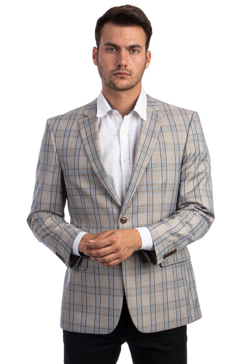 "Regular Fit Men's Sport Coat - Two Button, Windowpane Plaid Design" - 34 Short