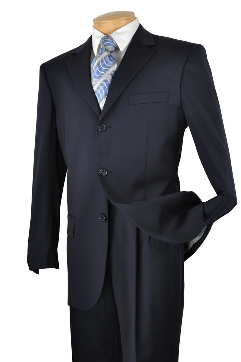 "Classic Navy Blue Men's Suit - Regular Fit, 3 Button Style"