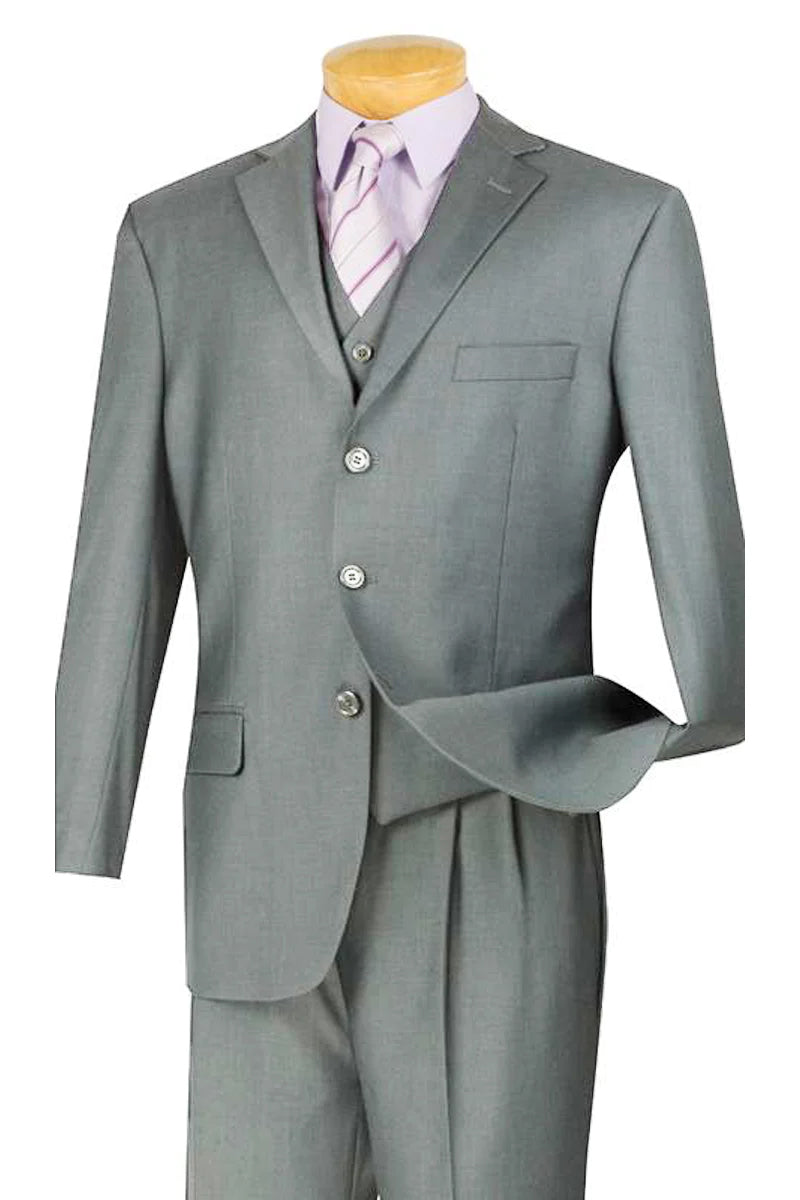 "Classic Fit Men's 3-Button Vested Suit in Light Grey"