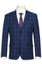 "Classic Fit Two Button Wool Suit for Men - Dark Royal Blue Windowpane Plaid"