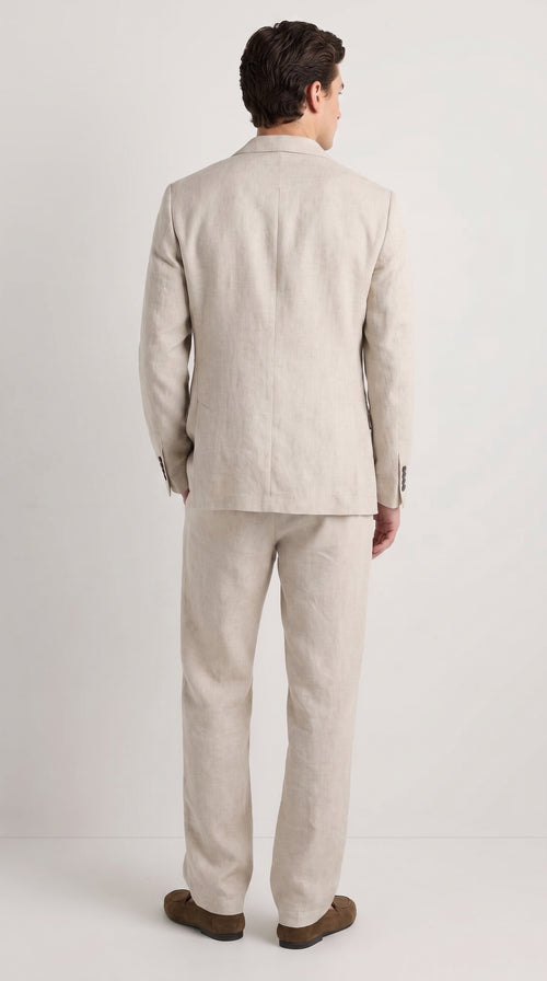 Men’s Informal Summer Suit, Light Beige Casual Linen Style Blazer and Pants Set