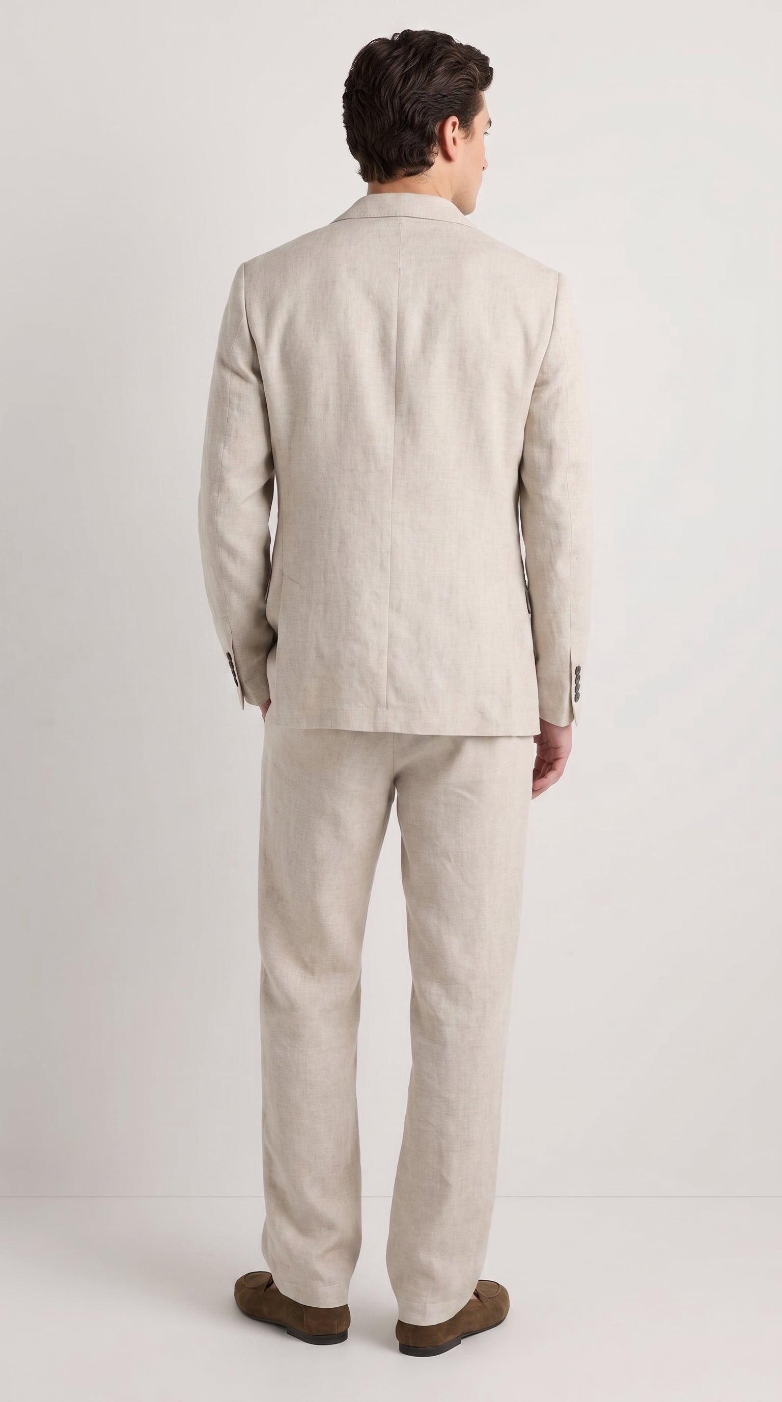Men’s Informal Summer Suit, Light Beige Casual Linen Style Blazer and Pants Set