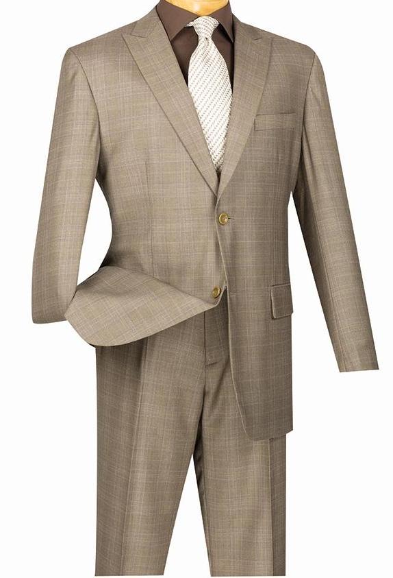 Pompey Collection - Men's Glen Plaid Dress Suit 2 Piece Regular Fit in Tan - Tan