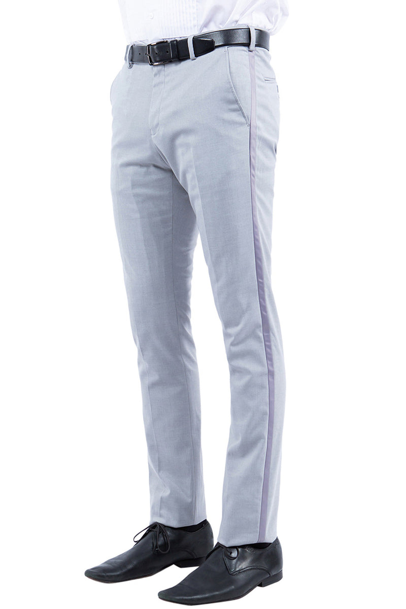 "Light Grey Modern Fit Men's Tuxedo Pants - Flat Front Style"