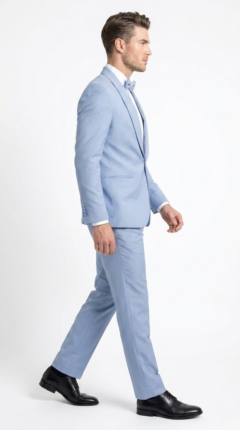 Men’s Powder Blue 2 Piece Tuxedo Suit – Light Blue Wedding Prom Tux with Matching Pants Light Baby Blue - 34 Short or Extra Small