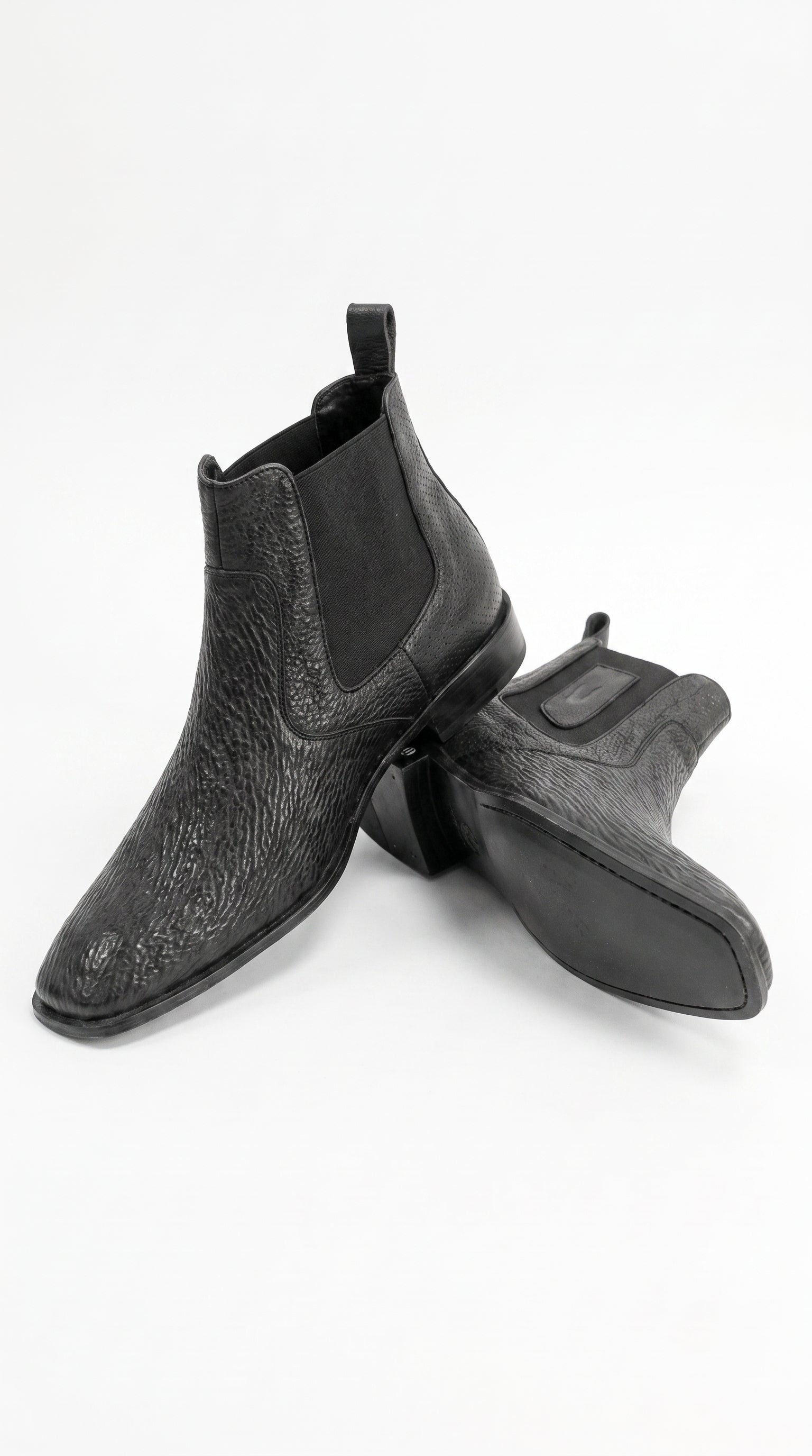 Men’s Shark Skin Cowboy Boots – Black Exotic Leather Western Chelsea Ankle Boots by Vestigium - 6