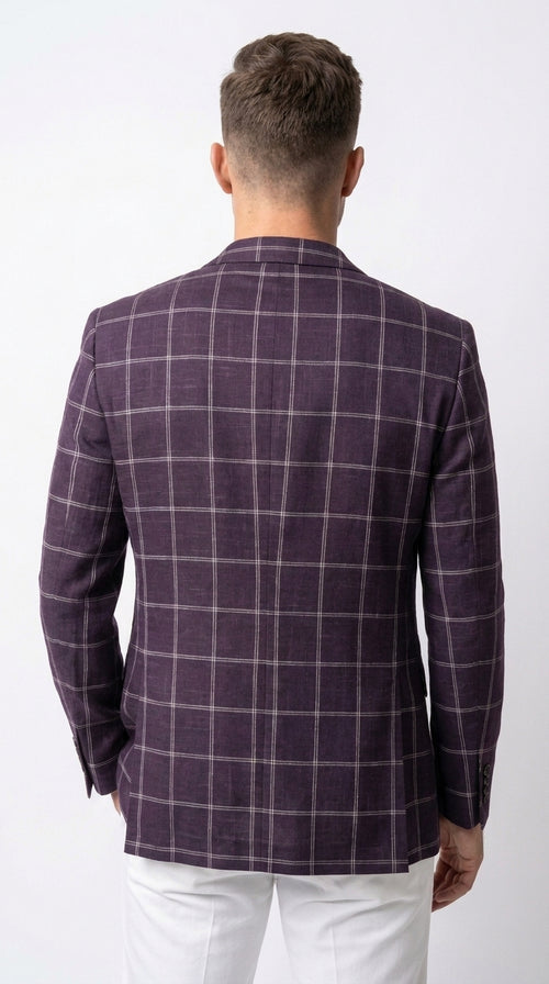 Men's Purple Windowpane Sport Coat – Classic Fit Plaid Blazer Jacket for Business, Wedding & Casual Wear