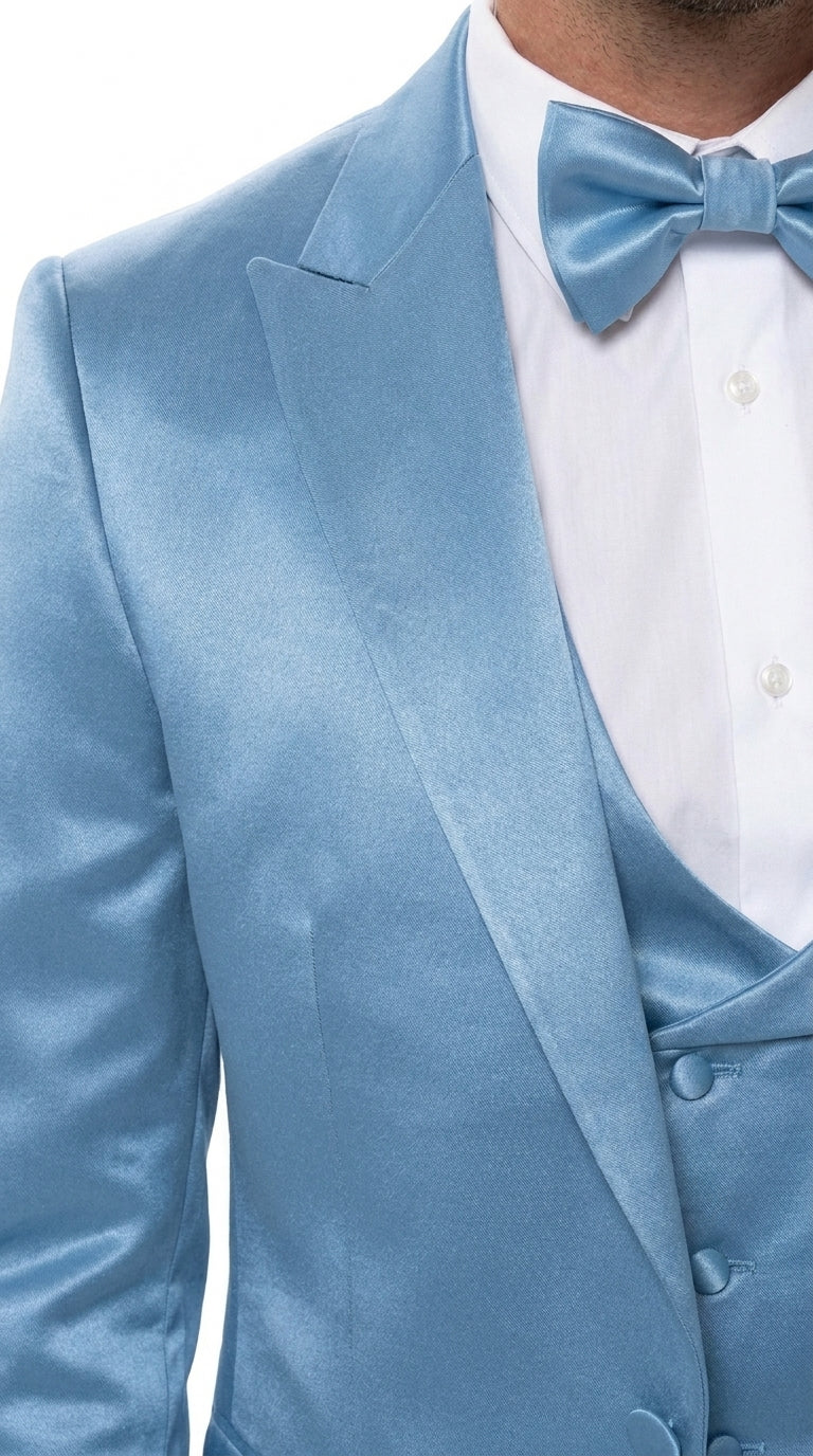 Men’s Powder Blue Satin Tuxedo – Light Blue Wedding & Prom Tuxedo Suit
