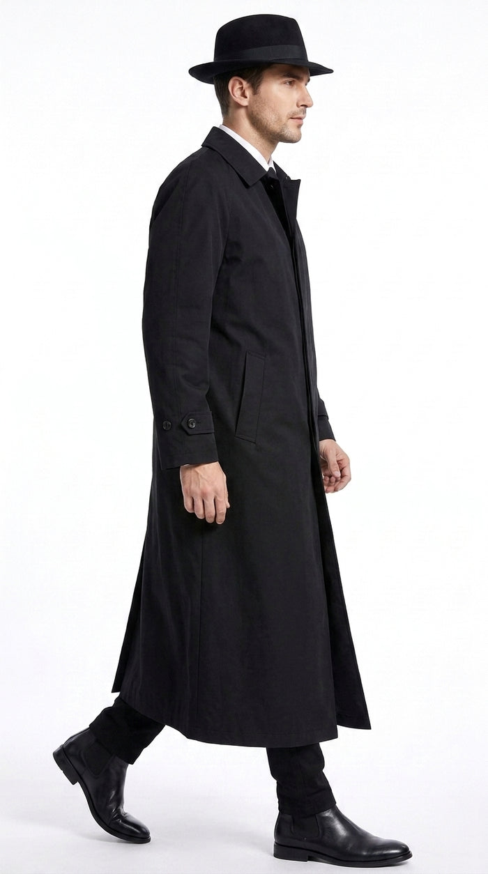 Men’s Neo Matrix Inspired Black Trench Coat – Long Full-Length Gothic Movie Style Overcoat