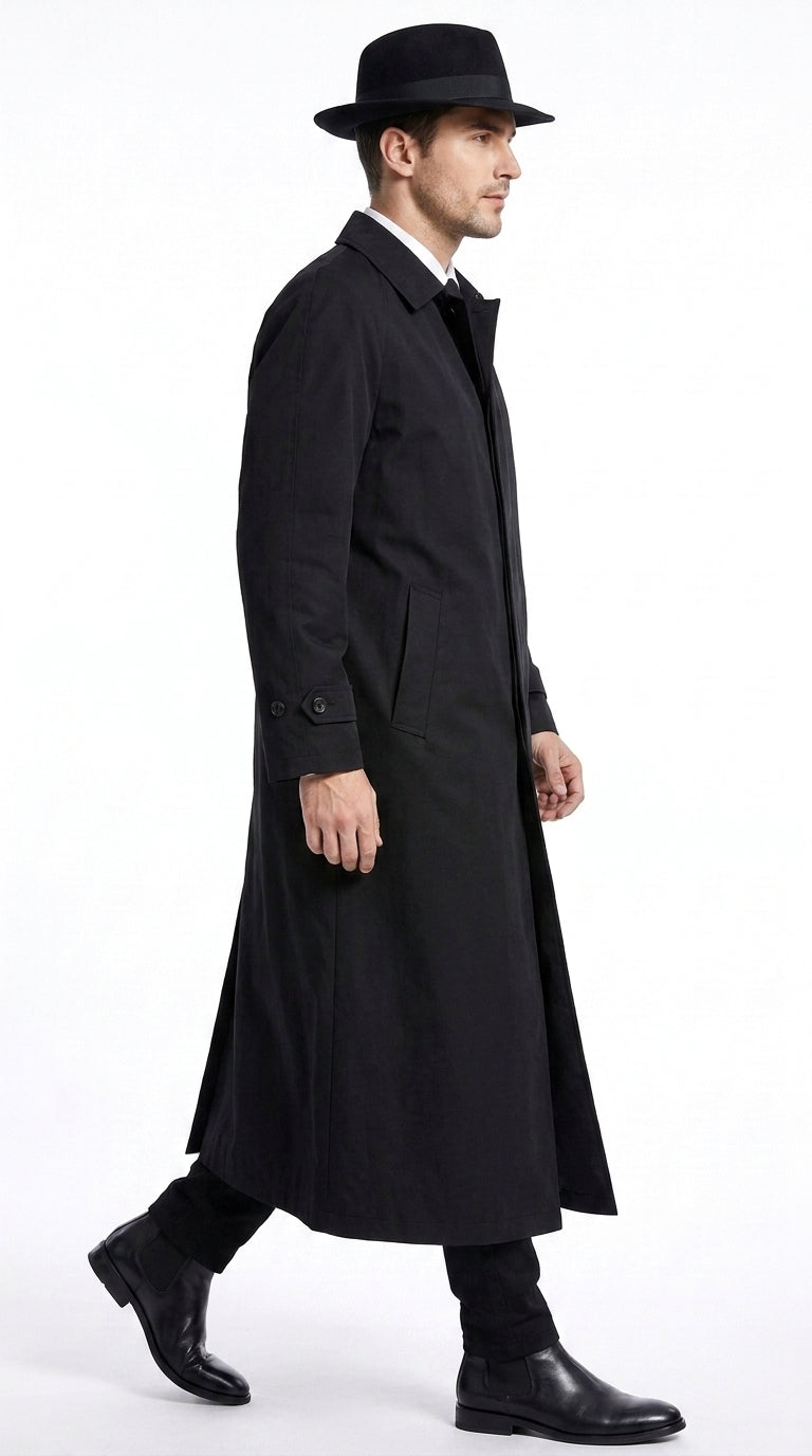 Men’s V for Vendetta Inspired Black Trench Coat – Long Gothic Full-Length Overcoat