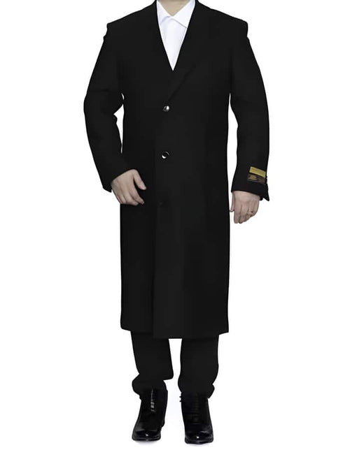 Men's Black Wool Overcoat â€“ 3 Button Ankle Length Winter Dress Coat