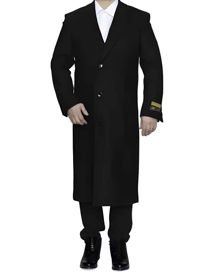 Men's Black Wool Overcoat â€“ 3 Button Ankle Length Winter Dress Coat