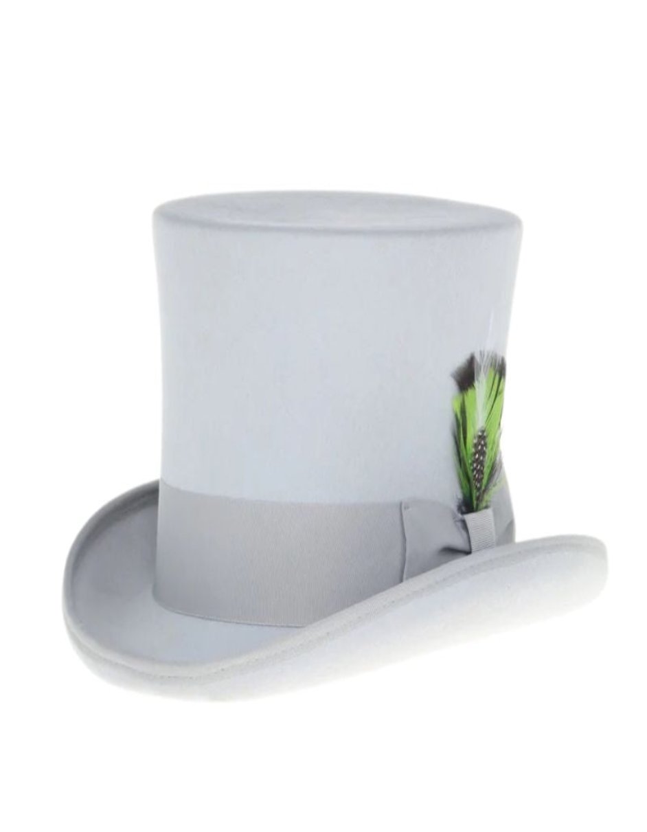 Victorian Steampunk Top Hat - 1800 19th Century - Dressy Loden Felt Top Light Grey Hat