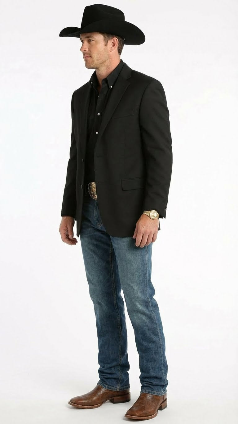 Men’s Black Western Blazer Jacket, Classic Cowboy Style Sport Coat for Casual Formal Wear with Jeans - 36 Short