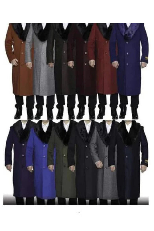 3 Button Single Breasted Fur Collar Full Length Overcoat