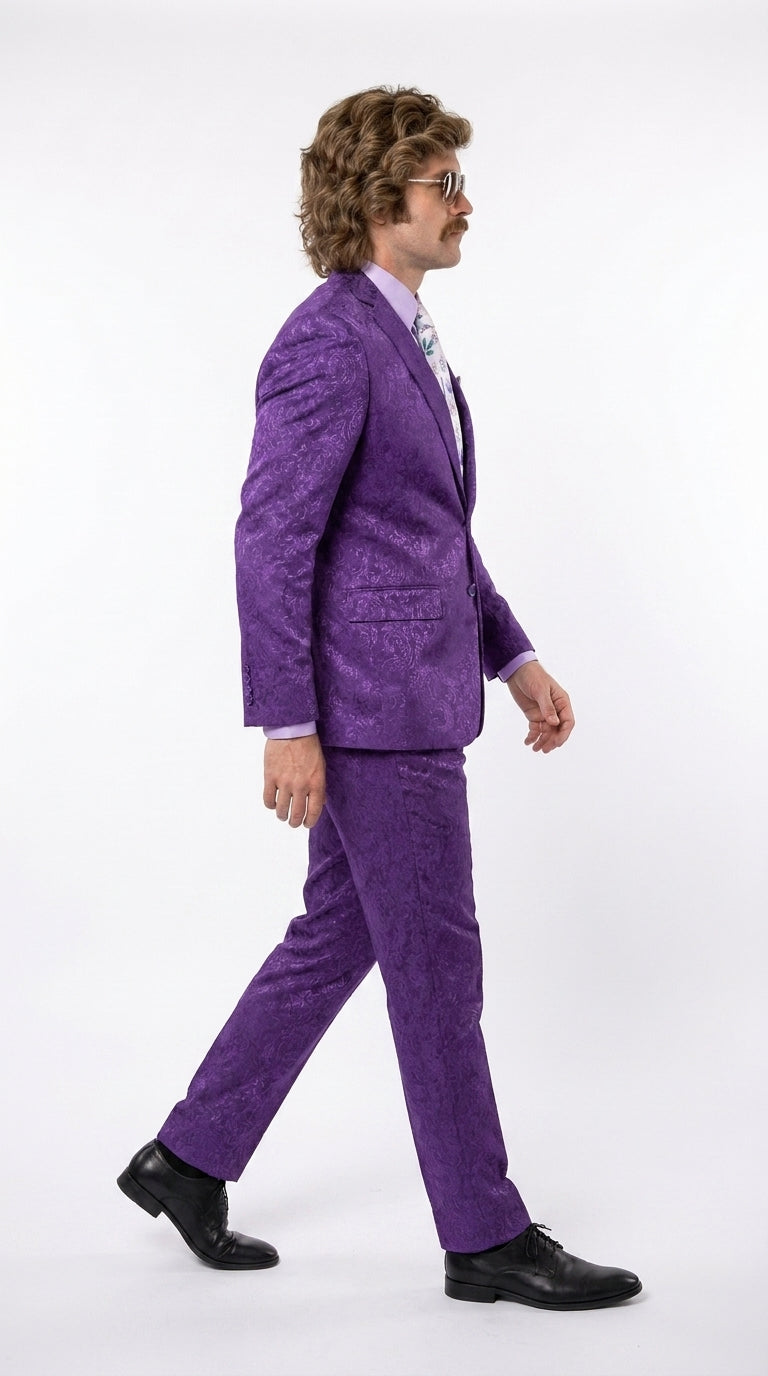 Men’s Purple Paisley 2-Piece Suit – 1970s Disco, Retro Rockabilly, Prom and Party Suit - 34 Short or Extra Small