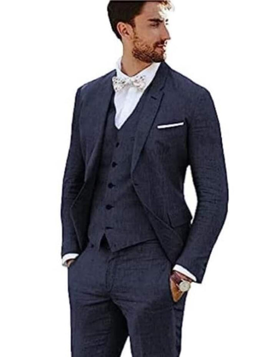 Mens Big and Tall Linen Suits - Navy Slim Fit Summer Fabric Suit