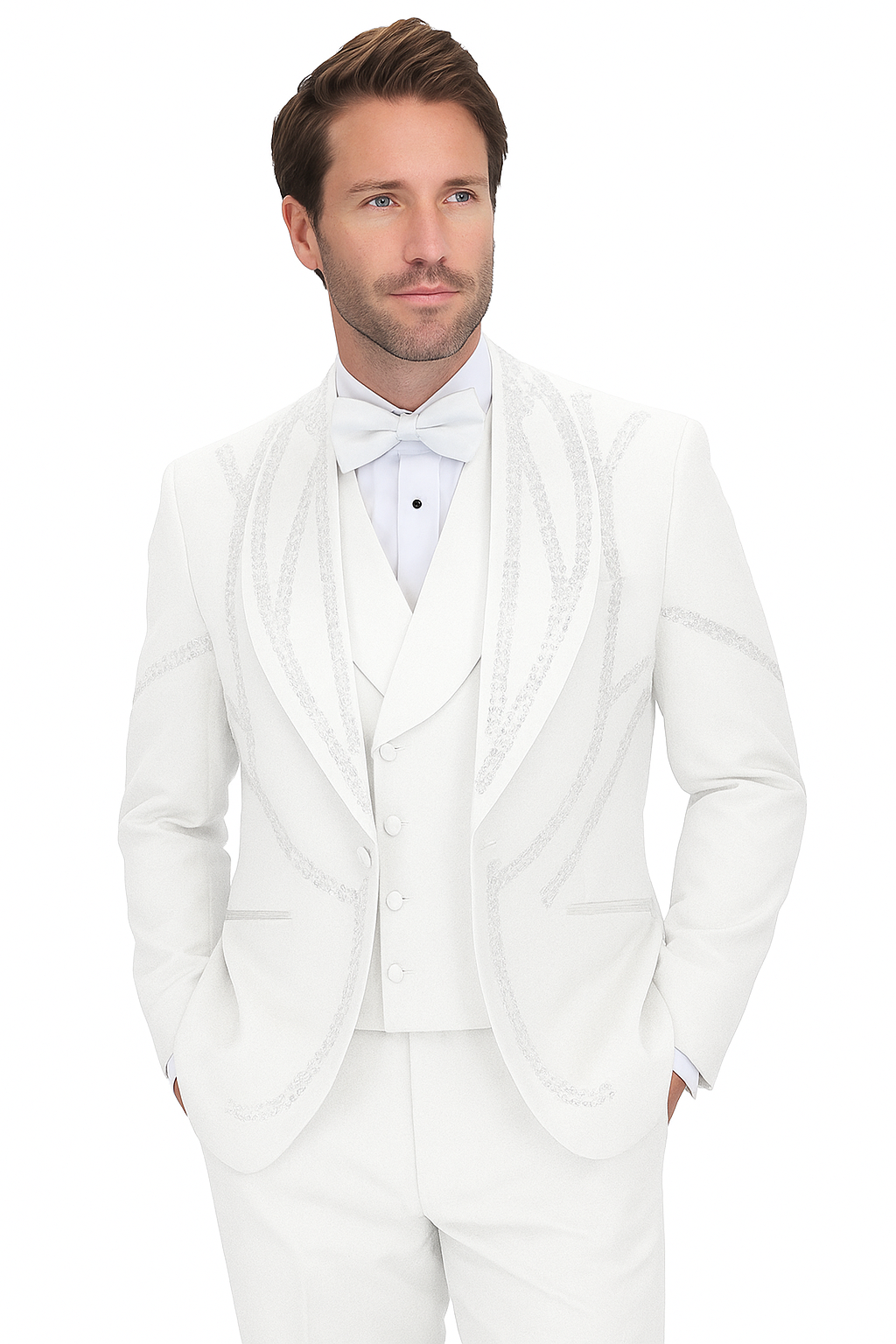 Italian Wool 3-Piece Modern Fit White Tuxedo - 34 Short or Extra Small