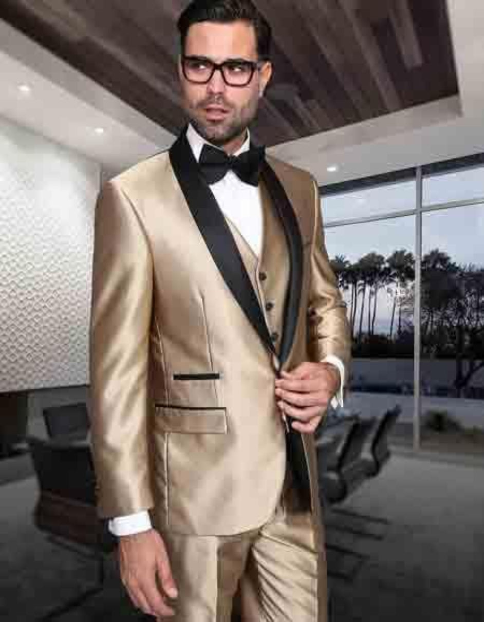 3 Piece Shiny Tuxedo Vested Suit - 36 Short