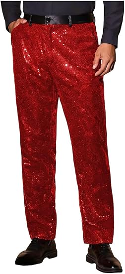 Mens Sequin Dress Pants Straight Leg Glitter Trousers for Stage Performance Circus Night Club Party