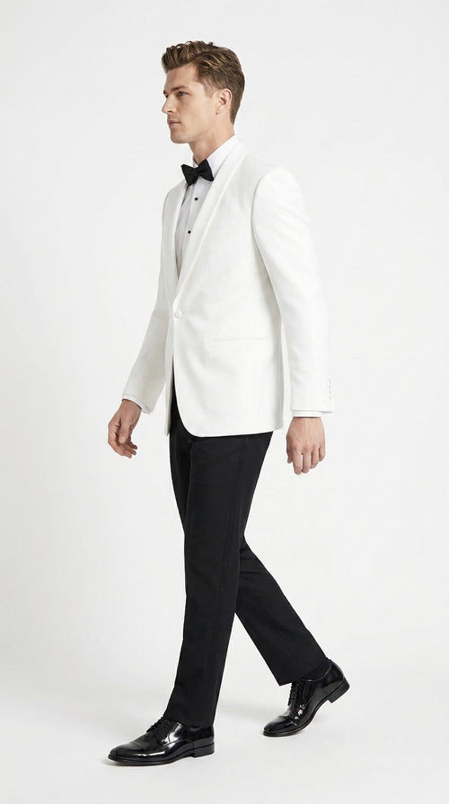Men’s uniform White Dinner Jacket Tuxedo – Classic White Formal Tuxedo Jacket with Black Pants for Wedding, Prom & Black Tie Events