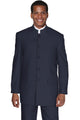 "Mandarin Pinstripe Suit - Men's 5 Button Navy Style"