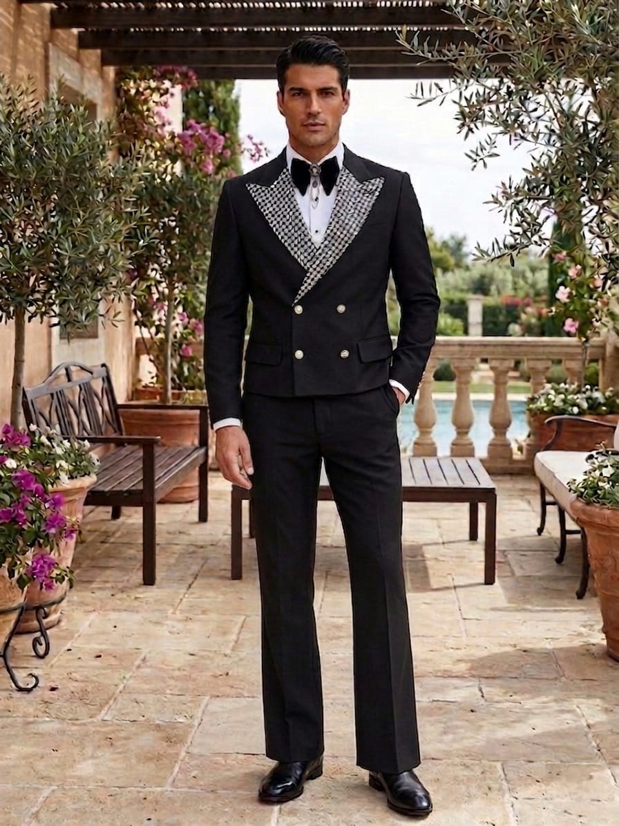 Black Tail Tuxedo - Tailcoat - 1920s Black and Silver - 34 Short or Extra Small