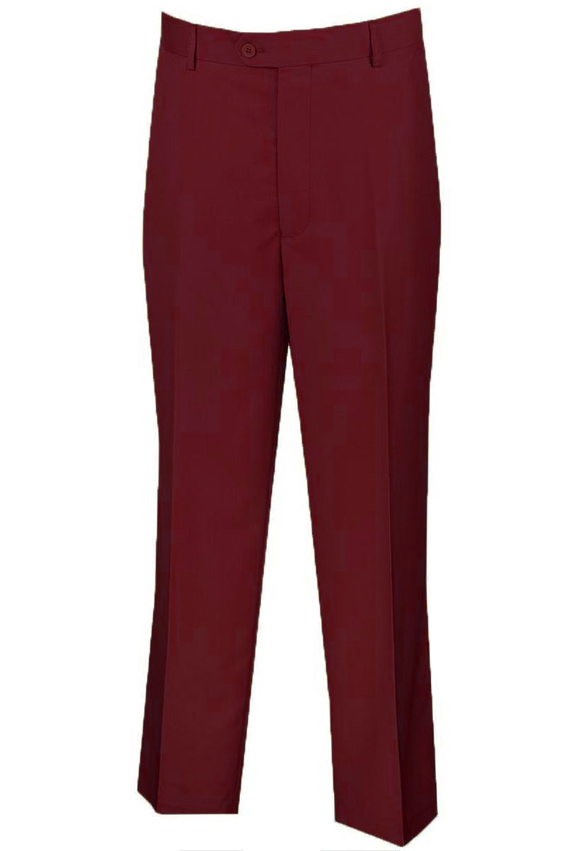 "Burgundy Men's Regular Fit Wool Dress Pants - Flat Front Style"