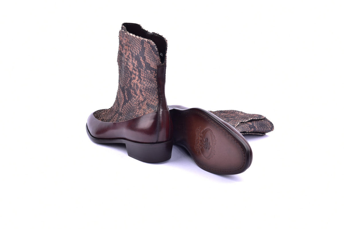 Corrente 3273HS Python Printed Calfskin Slip-On Boot - Brown - Image 3