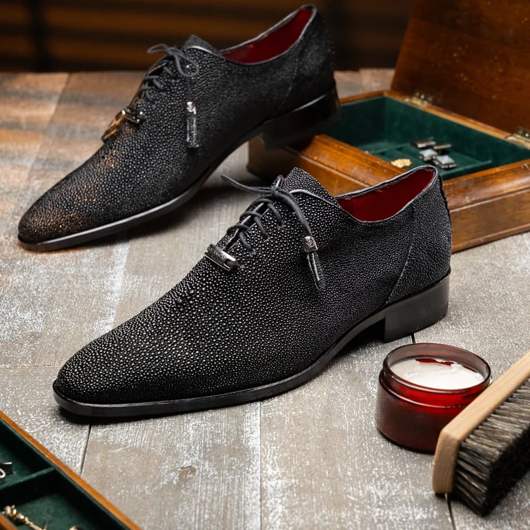 Marco Di Milano Rimini Black Genuine Stingray Exotic Lace-Up Dress Shoes - view 6