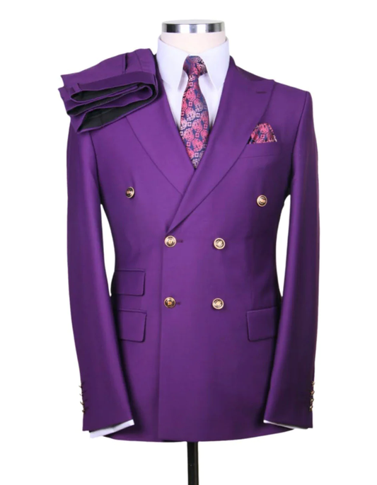 Best Mens Designer Modern Fit Double Breasted Wool Suit with Gold Buttons in Purple - For Men  Fashion Perfect For Wedding or Prom 2025 or Business  or Church - Purple and Plum Prom 2025 Suits