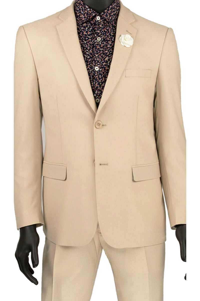 Mens Slim Fit Wool Feel Suit in Beige - 36 Short