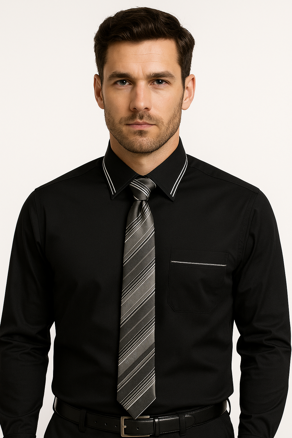 French Cuff With Tie And Handkerchief Style Multi-Color Men's Dress Shirt - Medium 15.5” Neck / 34-35” Sleeve