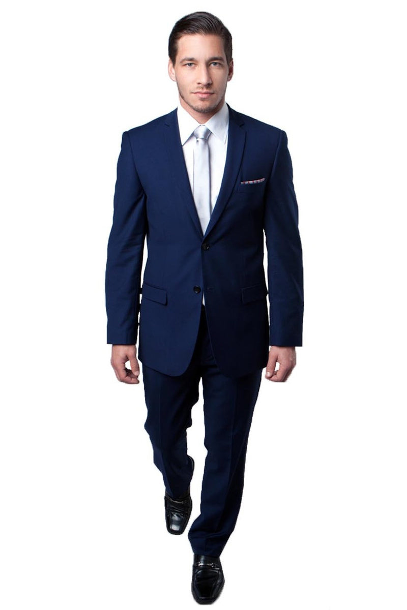 "Dark Blue Slim Fit Men's Wedding Suit - Basic 2 Button Style" - 34 Short