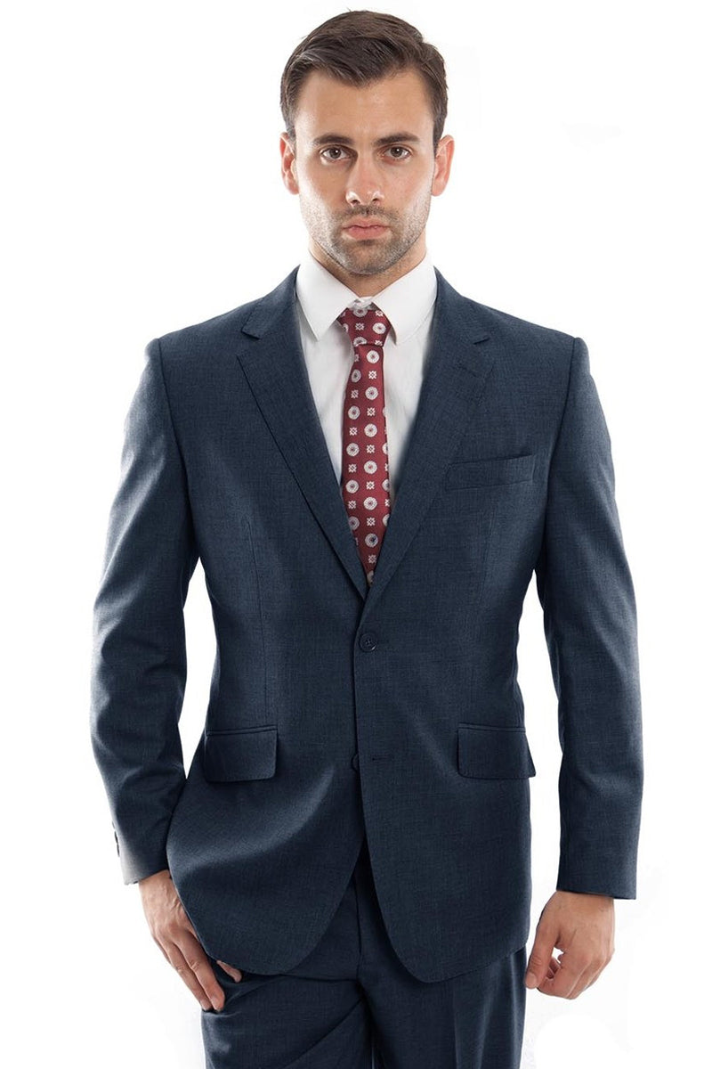 "Indigo Blue Modern Fit Wool Suit - Men's Designer Two Button" - 34 Short