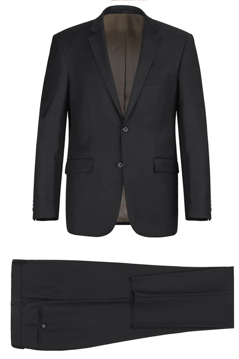 Black Slim Fit Wool Suit for Men - Basic Two Button with Optional Vest - 34 Short