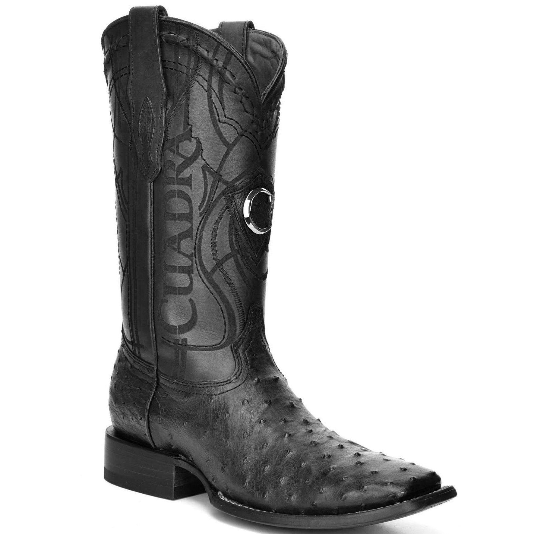 Black Ostrich Boots Square Toe - EE