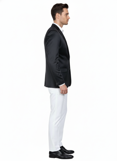 Mens Black Satin Blazer Classic Slim Fit Two-Button Formal Suit Jacket for Weddings, Parties, and Business Events