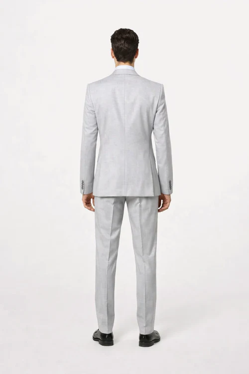 Suits With Baggy Pleated Pants - Wide Leg Pants 100% Wool - Classic Fit in Grey One Button 3 Piece Suit by Rossiman - 38 Regular