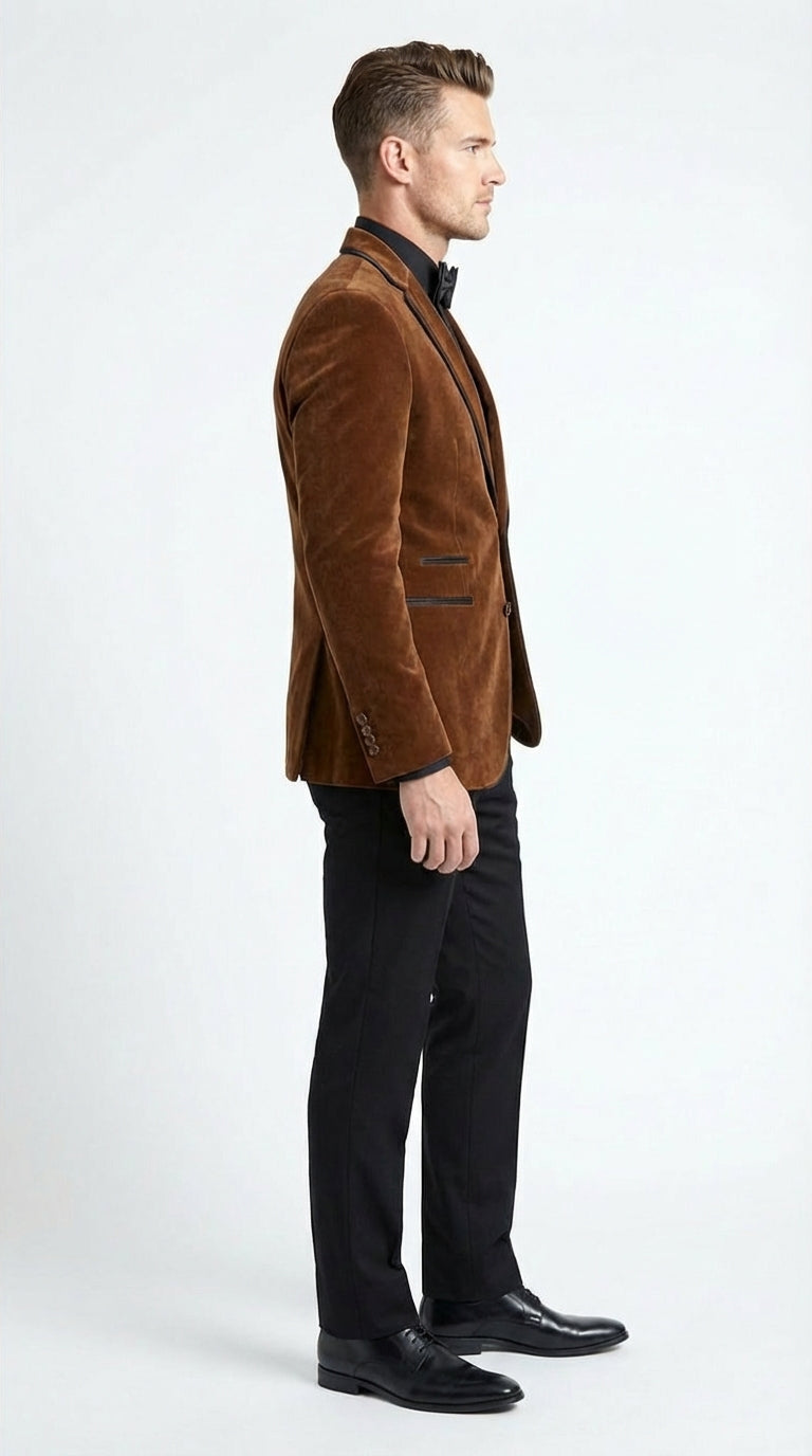 Brown Tuxedo Velvet Blazer for Men | Classic Formal Party and Evening Wear Dinner Jacket