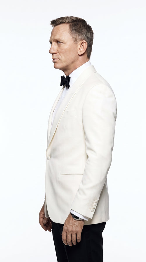 Men’s James Bond Style Ivory Dinner Jacket, White Tuxedo Blazer for Wedding, Prom and Black Tie Events
