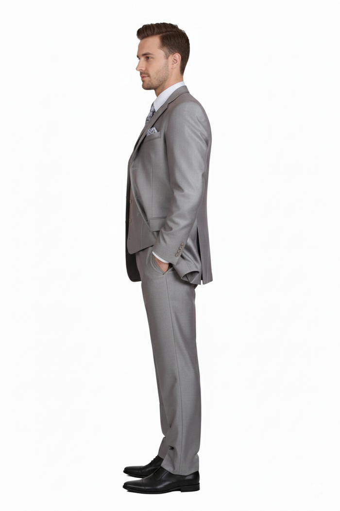 Modern Fit Mens Light Gray 3-Piece Modern Fit Suit with Vest Classic Formal Business and Wedding Attire