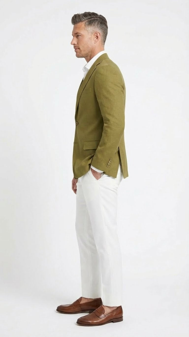 Men’s Olive Green Blazer Sport Coat – Linen Fabric Summer in pistachio sage green - 36 Short