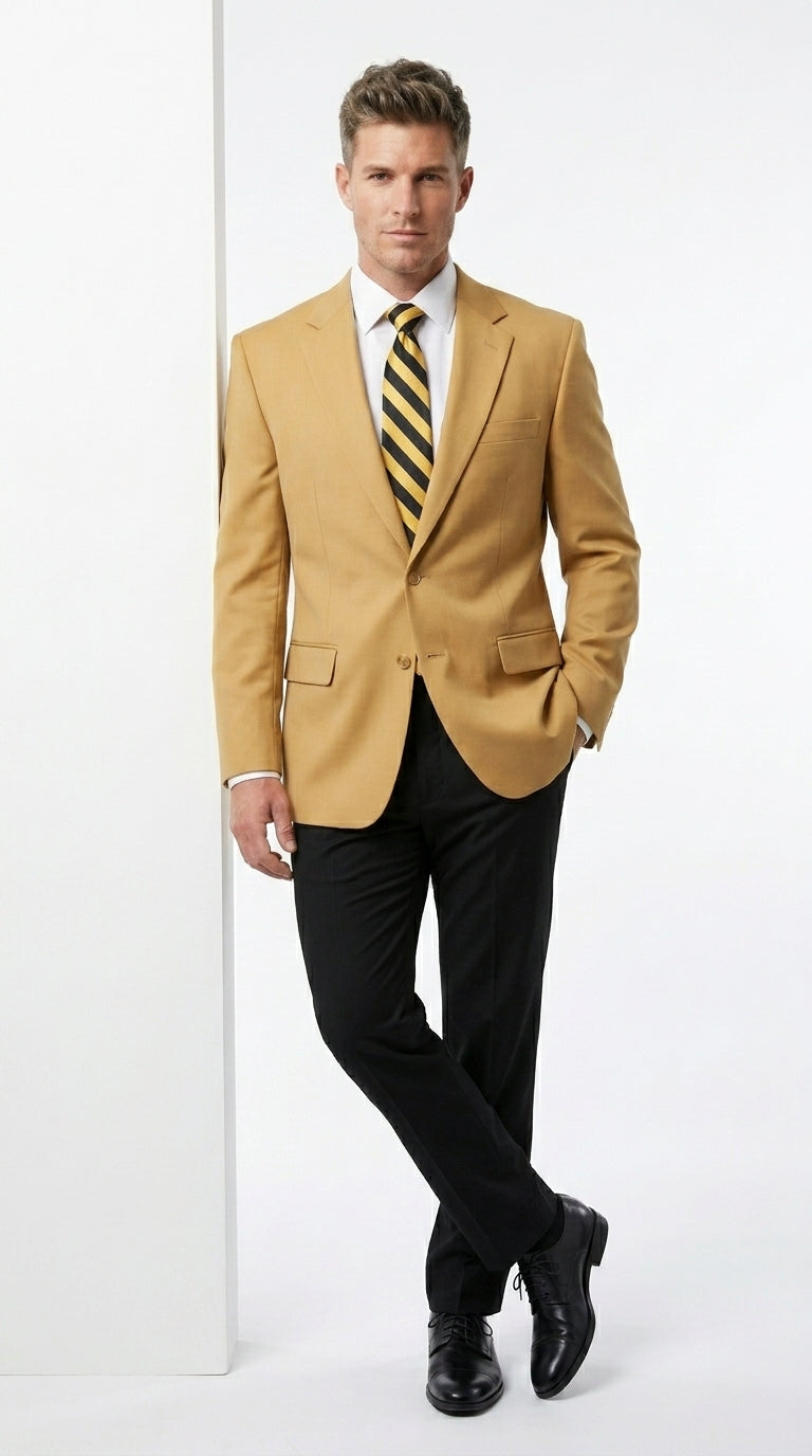 Men’s Camel Blazer, Classic Two Button Business Casual Wedding Summer Sport Coat Jacket in Khaki Bronze Color Modern Fit - 36 Short