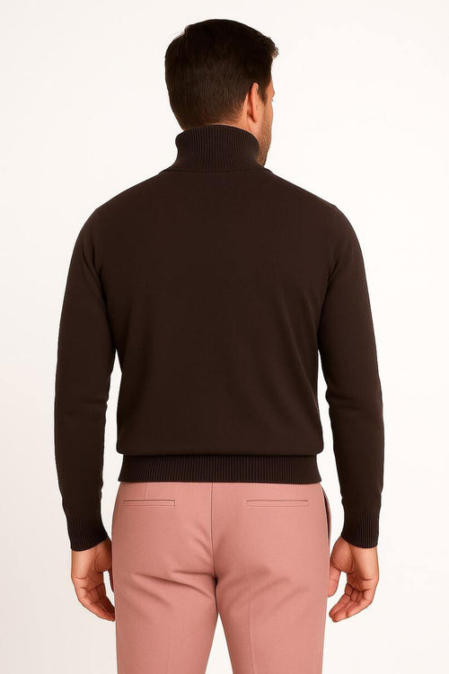 Men's Brown Turtleneck Sweater â€“ Classic Slim Fit Knit Pullover for Fall and Winter